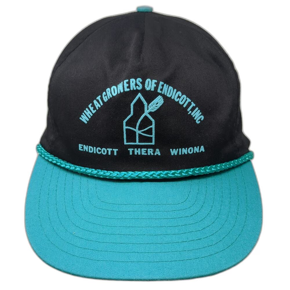 Nissin 5 Panel Black Blue Hat One Size Wheat Growers Endicott Rope Snapback Cap